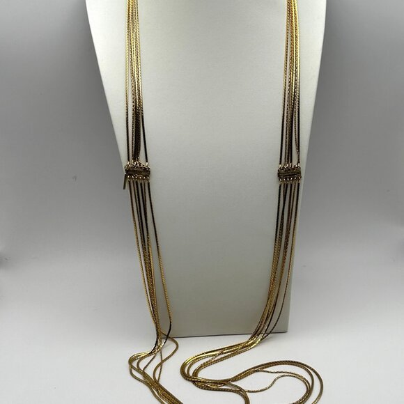 Patrizia Pepe Made in Italy Multistrand Gold Tone Chain Necklace Statement 54in - Picture 1 of 11